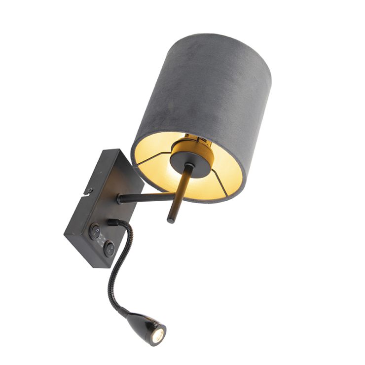 Art Deco wall lamp black with velvet dark gray shade – Image 3