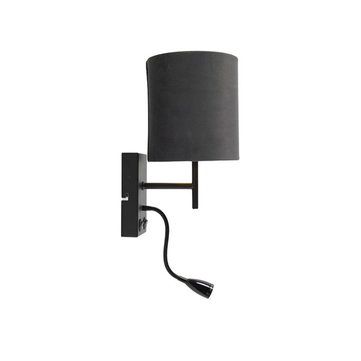 Art Deco wall lamp black with velvet dark gray shade – Image 2