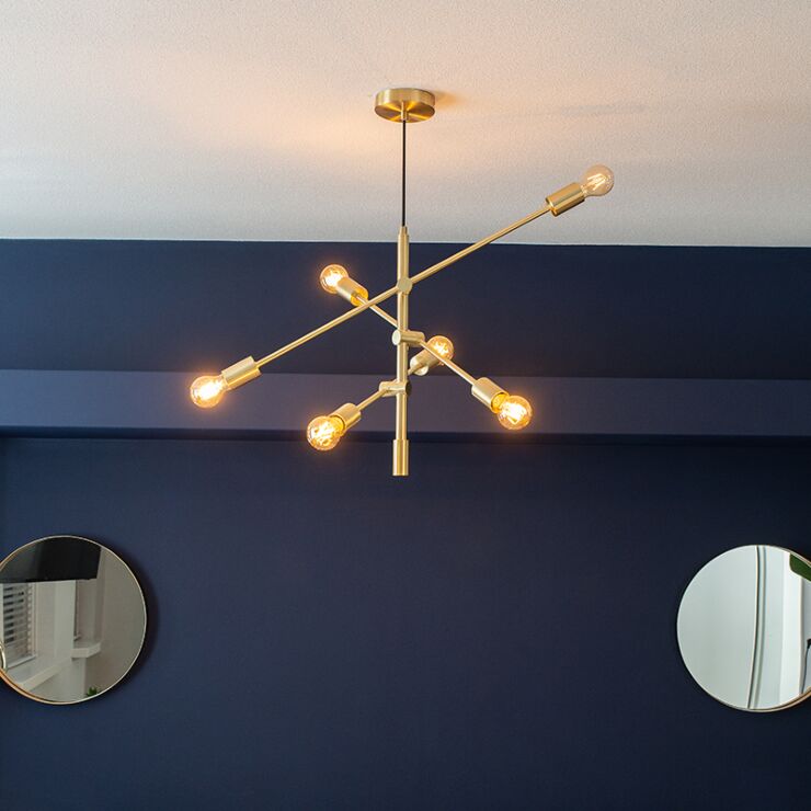 Art deco hanging lamp matt brass 6 lights – Image 3
