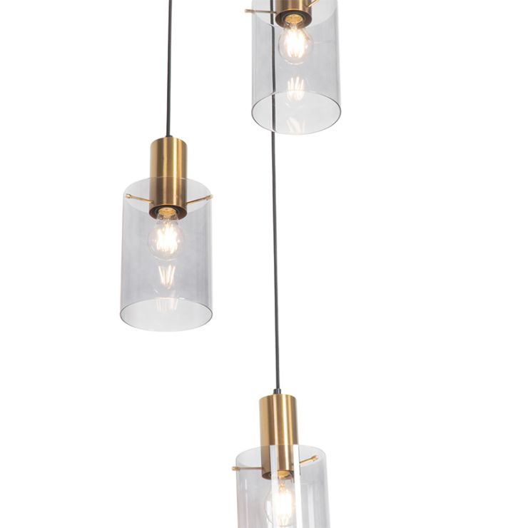 Modern hanging lamp brass with smoke glass – Image 2